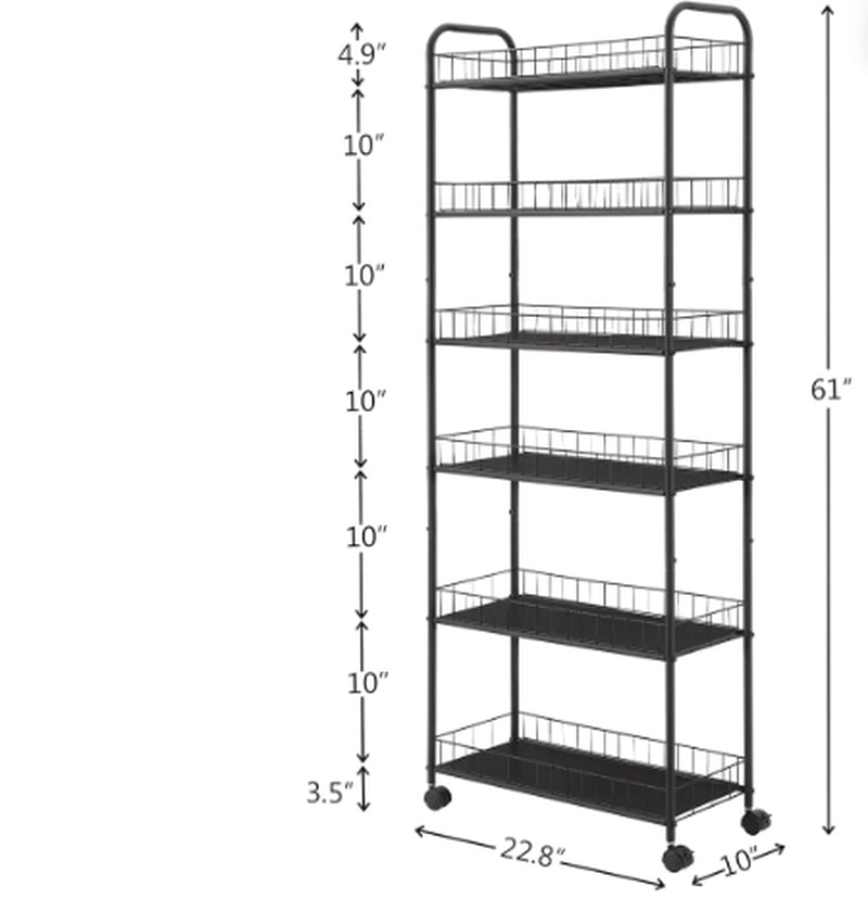 6-Tier Storage Line Slim Shelves on Wheels