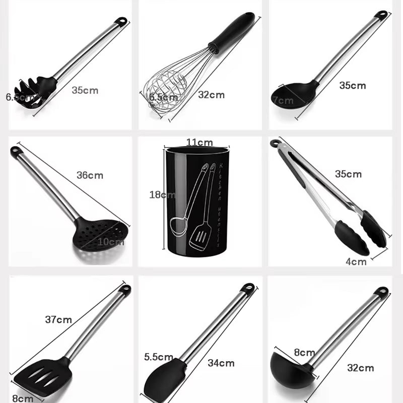 9Pcs Kitchen Silicone Tools Cook Tools Kitchen Gadgets Cooking Tool Egg Beater Spoon Spatula Brush Kitchenware MJ272