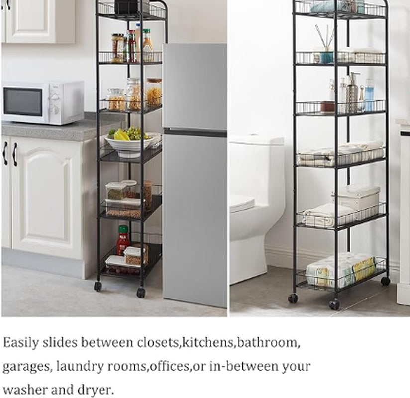 6-Tier Storage Line Slim Shelves on Wheels