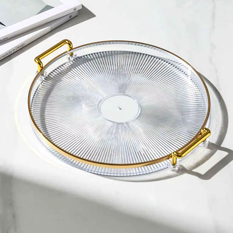 Luxury Storage Tray with Golden Handle Household Tea Dessert Fruit Storage Tray Living Room Kitchen Storage Plate Dinner Plate