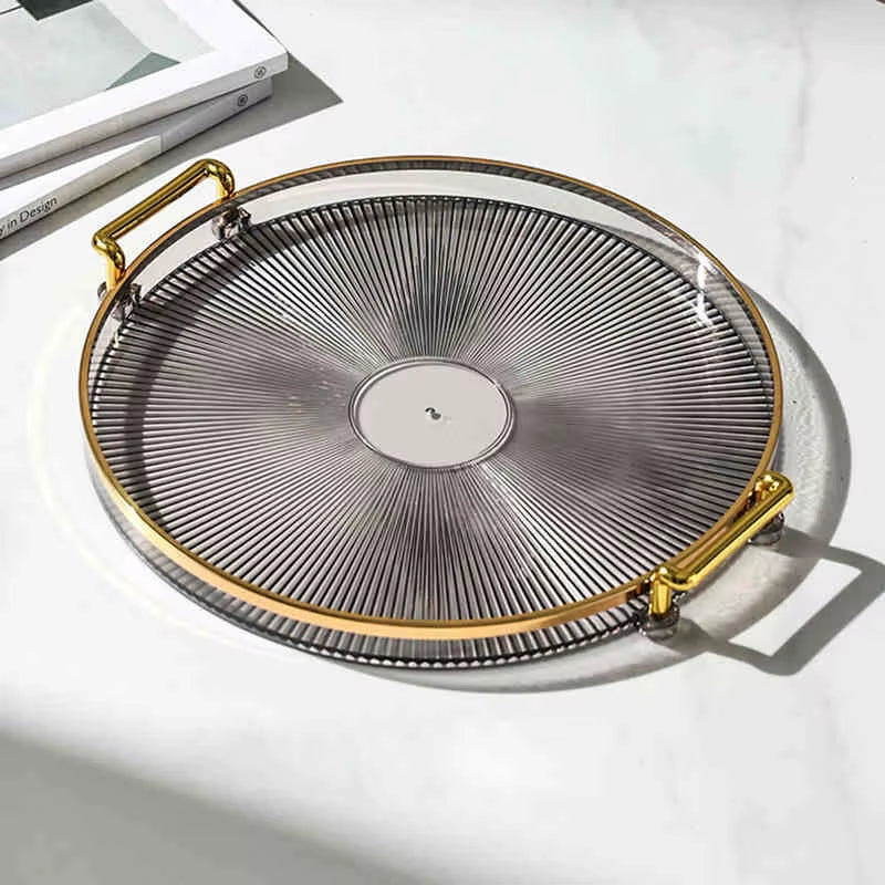 Luxury Storage Tray with Golden Handle Household Tea Dessert Fruit Storage Tray Living Room Kitchen Storage Plate Dinner Plate