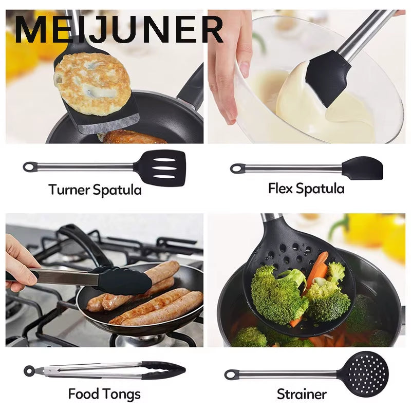 9Pcs Kitchen Silicone Tools Cook Tools Kitchen Gadgets Cooking Tool Egg Beater Spoon Spatula Brush Kitchenware MJ272