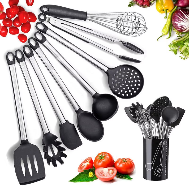 9Pcs Kitchen Silicone Tools Cook Tools Kitchen Gadgets Cooking Tool Egg Beater Spoon Spatula Brush Kitchenware MJ272