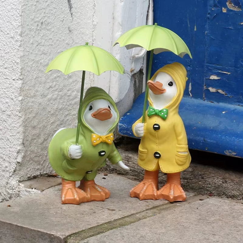 New Creative Duck Garden Decoration Duck Garden Decoration with Umbrella Garden Duck Fading Resin Garden Decoration