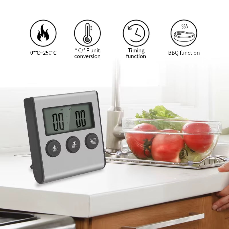 Kitchen Digital Cooking Thermometer Meat Food Temperature for Oven BBQ Grill Timer Function with Probe Heat Meter for Cooking