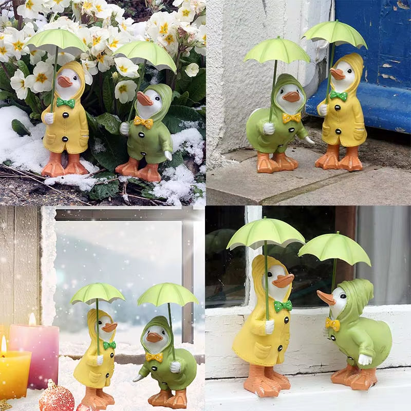 New Creative Duck Garden Decoration Duck Garden Decoration with Umbrella Garden Duck Fading Resin Garden Decoration