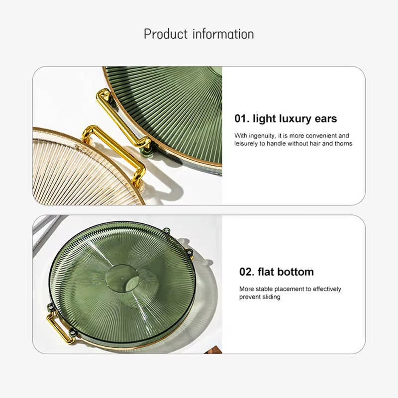Luxury Storage Tray with Golden Handle Household Tea Dessert Fruit Storage Tray Living Room Kitchen Storage Plate Dinner Plate