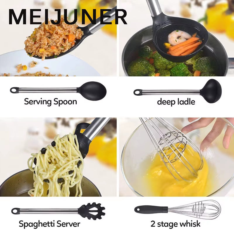 9Pcs Kitchen Silicone Tools Cook Tools Kitchen Gadgets Cooking Tool Egg Beater Spoon Spatula Brush Kitchenware MJ272