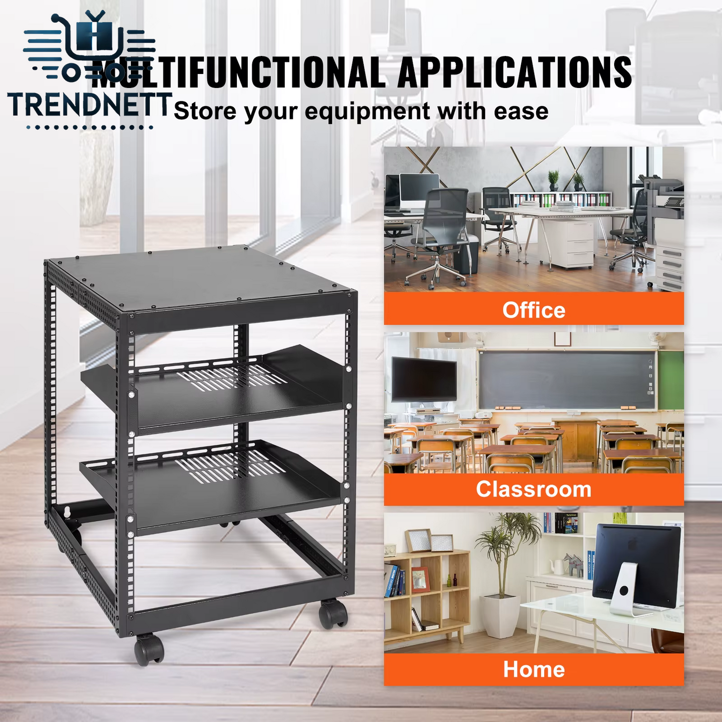 Open Frame Server Rack 12U/15U/ 20U Floor Standing or Wall Mounted with Adjustable Depth for Microdata Center Office Use