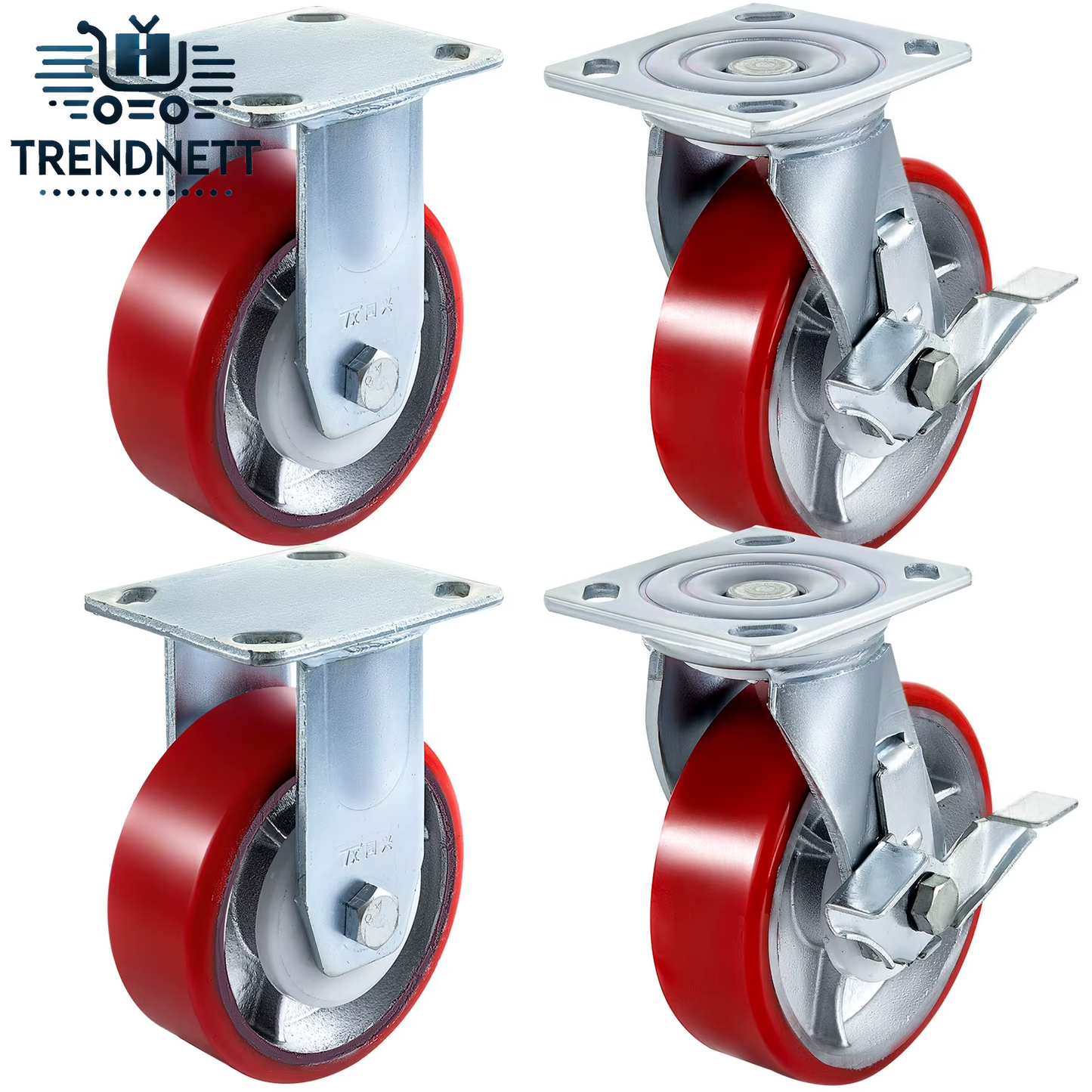 VEVOR 4 Pack 6" X 2" Heavy Duty Iron Core Polyurethane 2 Rigid and 2 Swivel Casters with Side Brake 1000LBS Capacity per Wheel