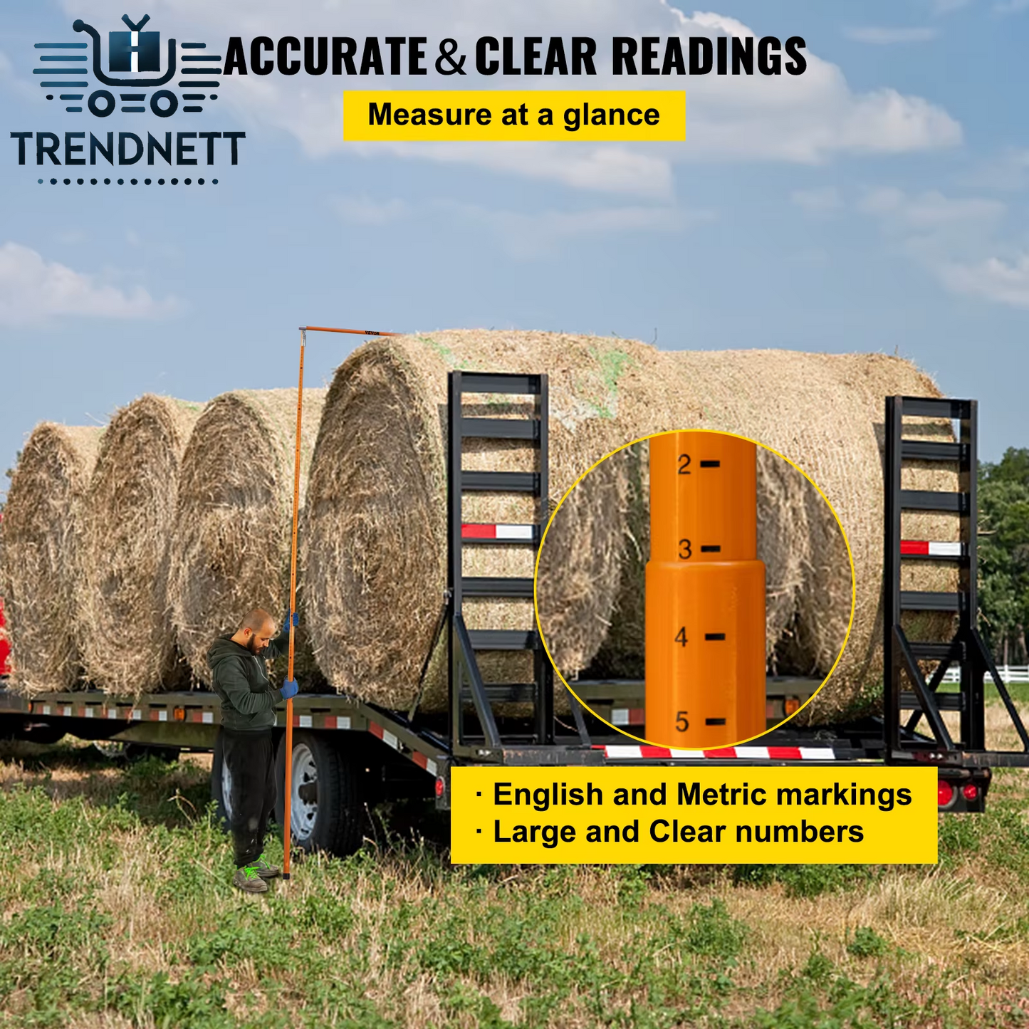 VEVOR Load Height Measuring Stick 15'/20' Truck Height Stick Easy to Read with Adjustable Pole Non-Conductive Height Measuring