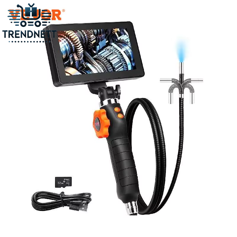 Articulating Borescope Camera with Light Two-Way Articulated Endoscope Inspection with 6.4Mm Tiny Lens 5" IPS 1080P Screen
