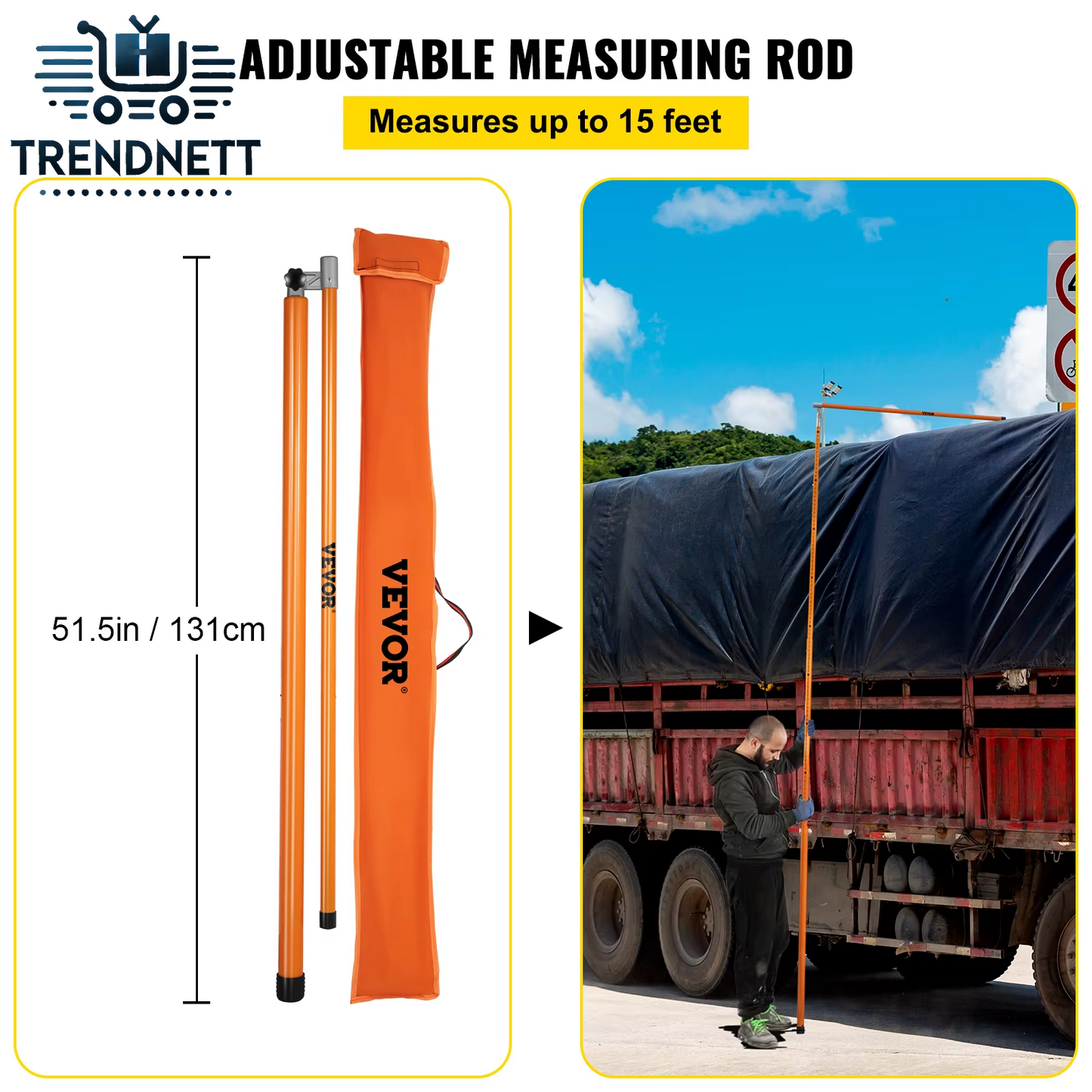 VEVOR Load Height Measuring Stick 15'/20' Truck Height Stick Easy to Read with Adjustable Pole Non-Conductive Height Measuring