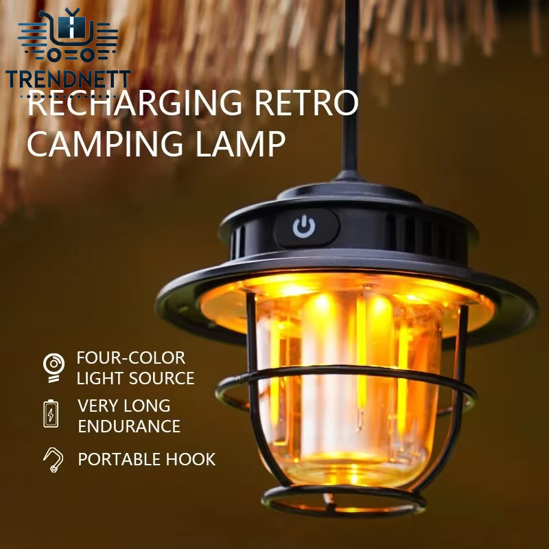 Retro Portable Camping Lantern Waterproof Emergency Light Stepless Dimmable Hanging Tent Lamp for Outdoor Hiking