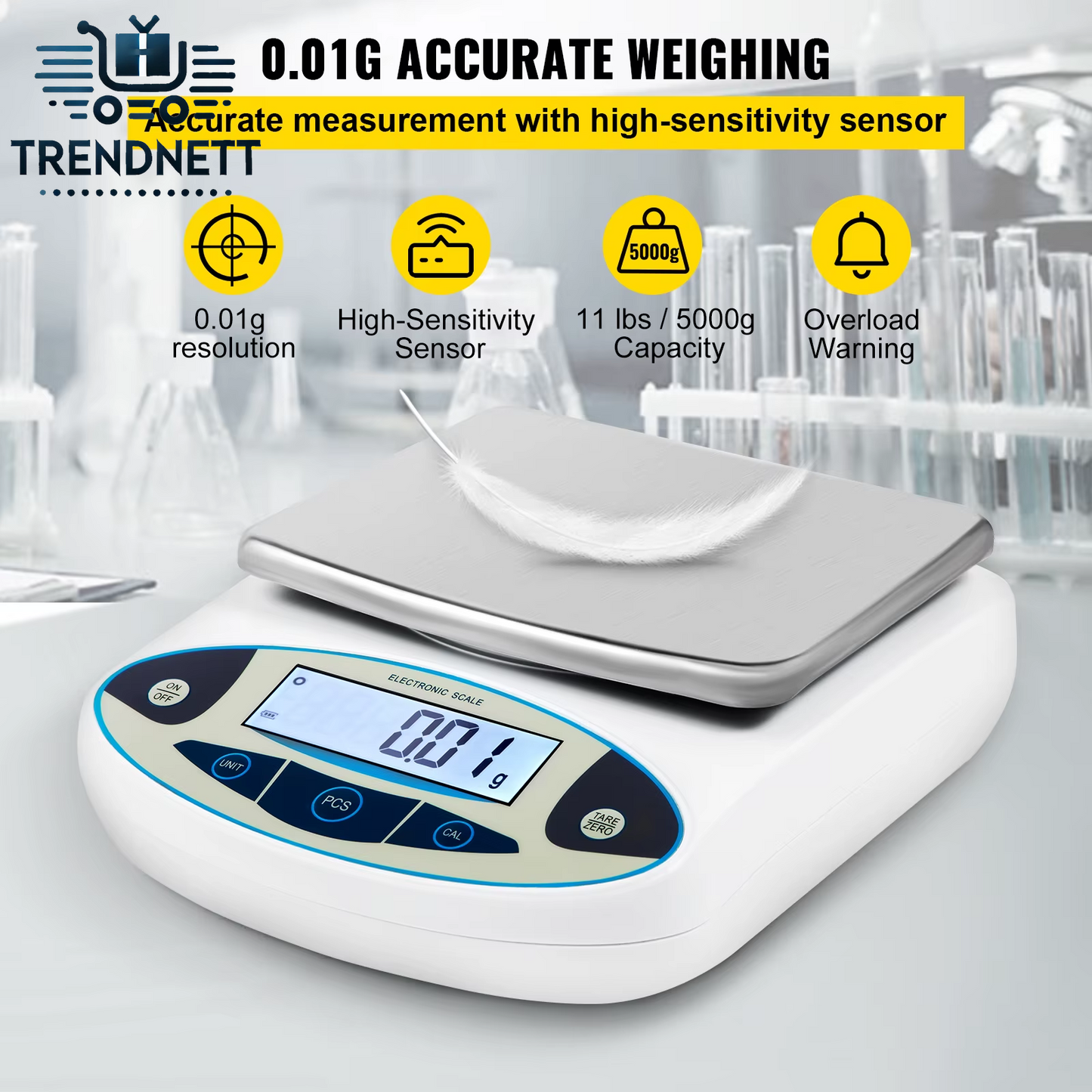 VEVOR Kitchen Scale 5000G X 0.01G Lab Analytical Balance W/ LCD Backlit Screen Digital Weight Mini Precision Pocket Electronic