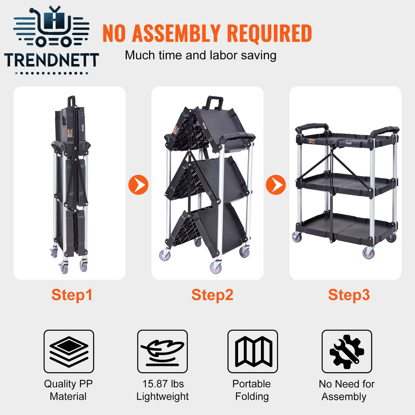 3 Tier Folding Rolling Utility Cart Storage Shelf Movable Gap Rack Serving Cart Slim Slide Organizer for Kitchen Bathroom