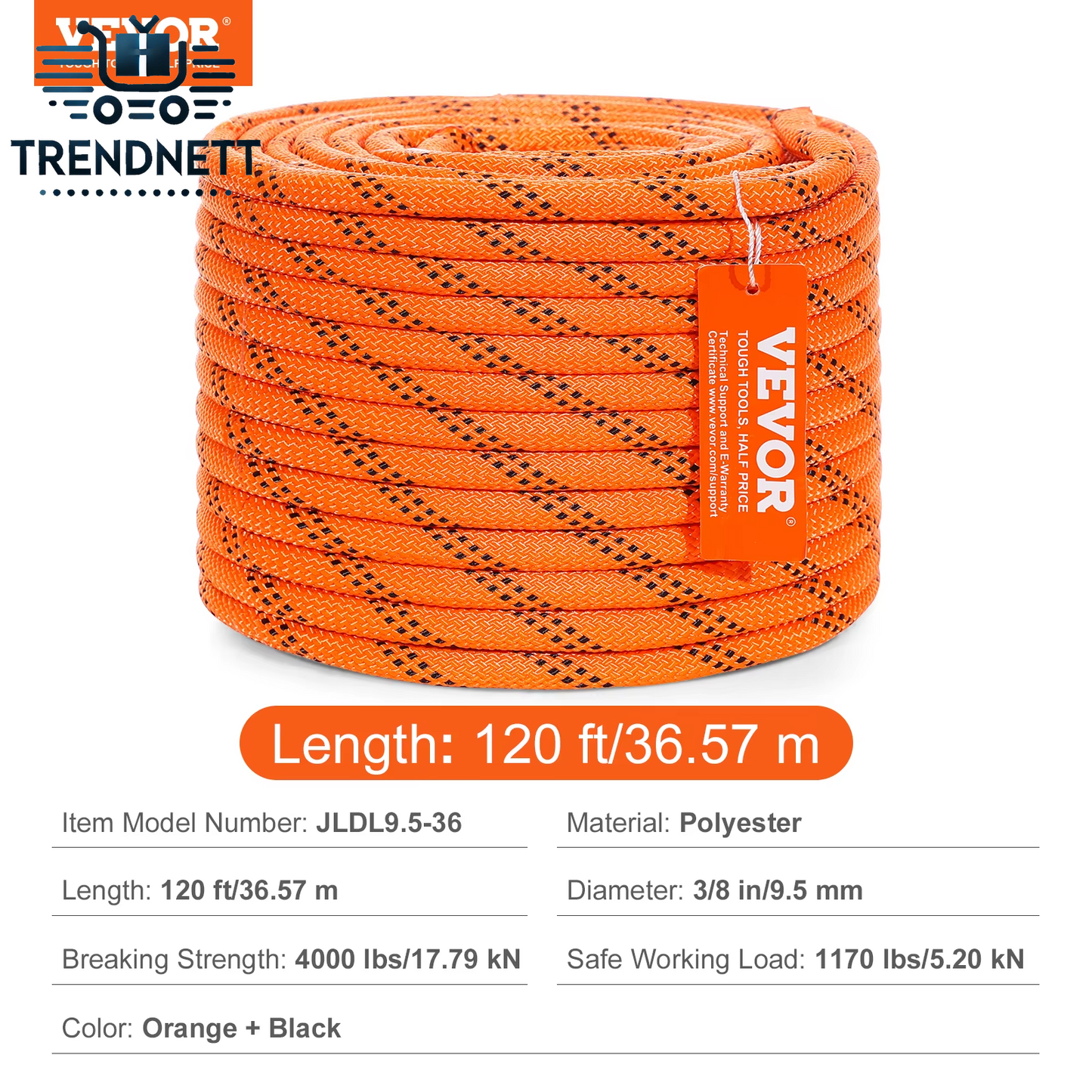 120Ft Dual-Weave Polyester Cord 3/8 1/2 Inch 48-Strand Multi-Use Rope for Arborist Activities Outdoor Adventures Versatile