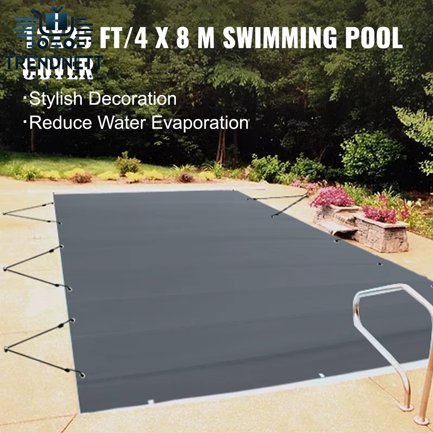 Pool Safety Cover 13X26 Ft In-Ground PVC Rectangular Solid Charcoal Pool Covers for Swimming Pool Winter Protection Cover