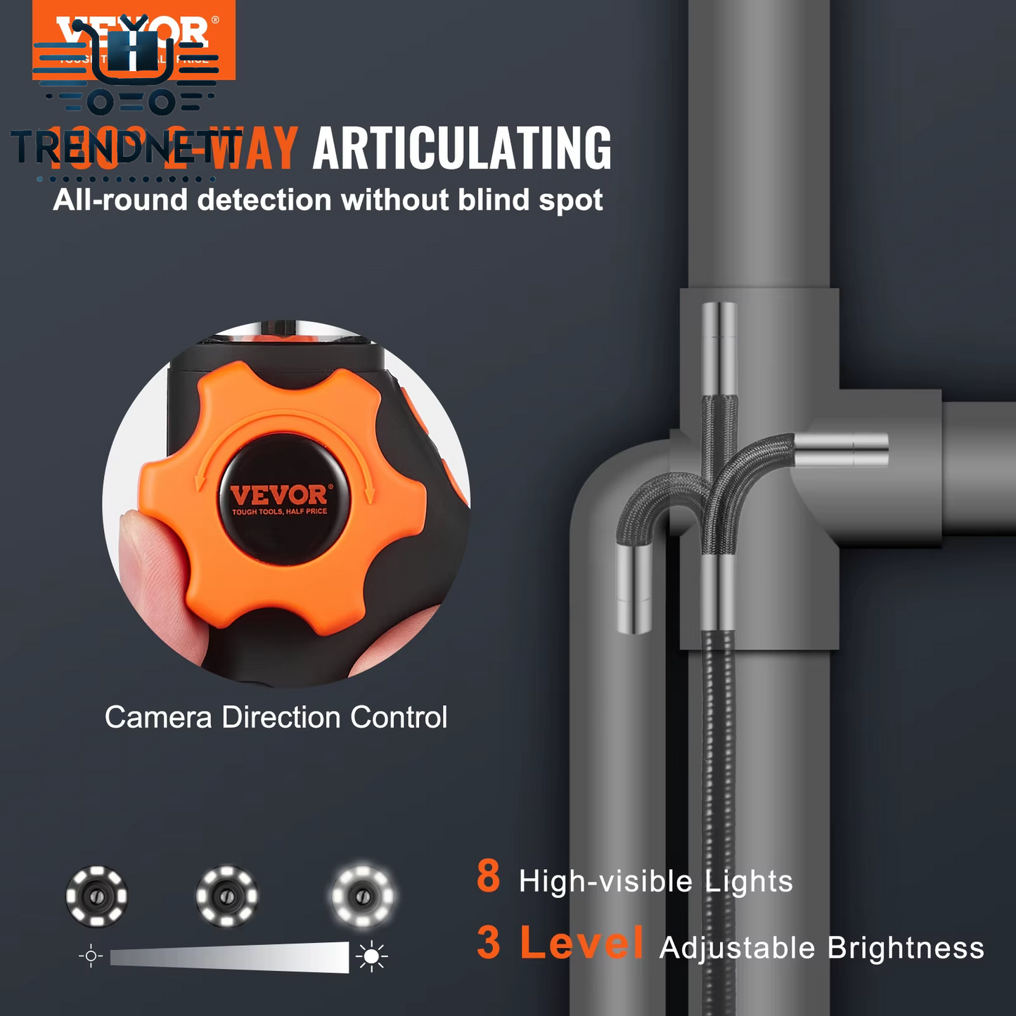 Articulating Borescope Camera with Light Two-Way Articulated Endoscope Inspection with 6.4Mm Tiny Lens 5" IPS 1080P Screen