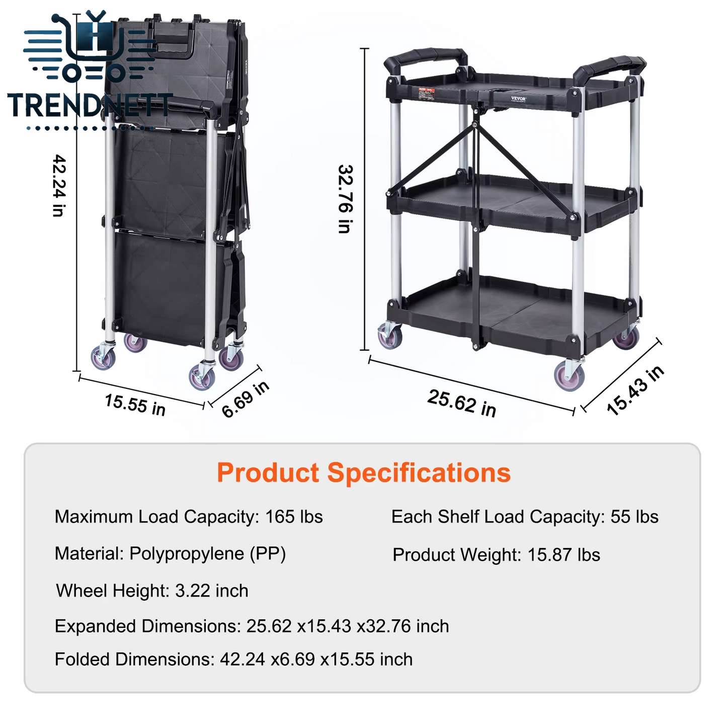 3 Tier Folding Rolling Utility Cart Storage Shelf Movable Gap Rack Serving Cart Slim Slide Organizer for Kitchen Bathroom