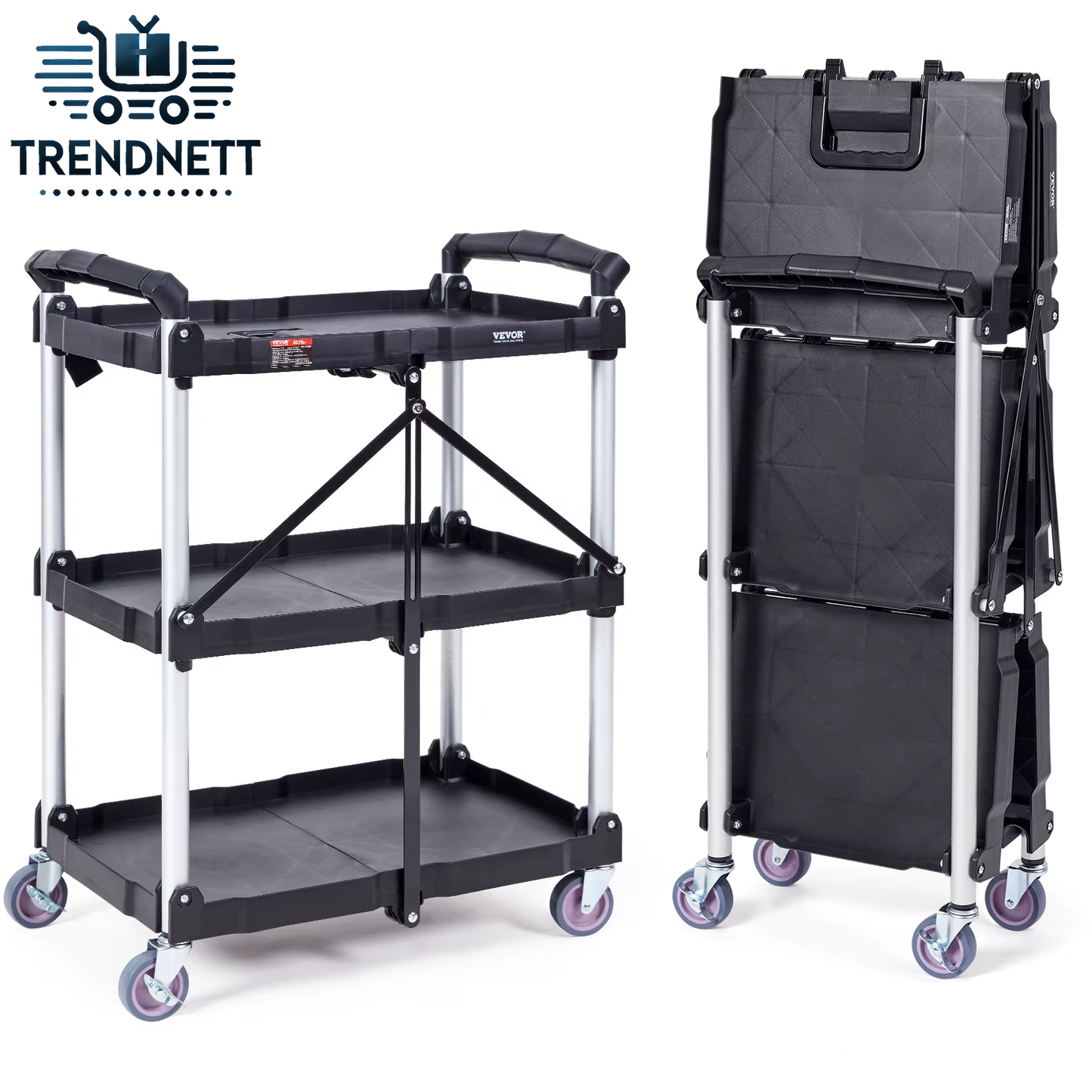 3 Tier Folding Rolling Utility Cart Storage Shelf Movable Gap Rack Serving Cart Slim Slide Organizer for Kitchen Bathroom