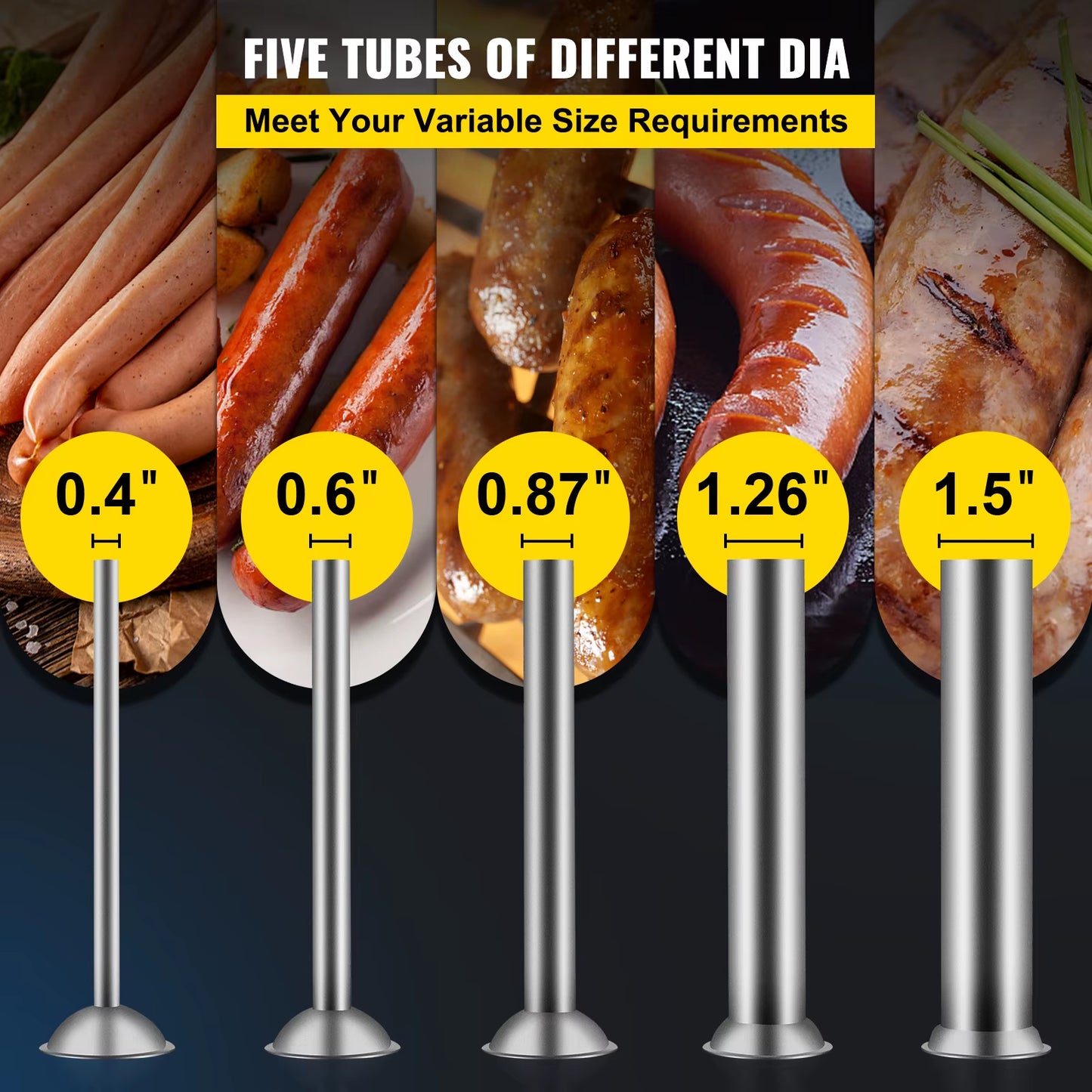 3L/ 7Lbs Horizontal Sausage Stuffer Manual Sausage Maker Stainless Steel with 5 Filling Nozzles for Home & Commercial Use