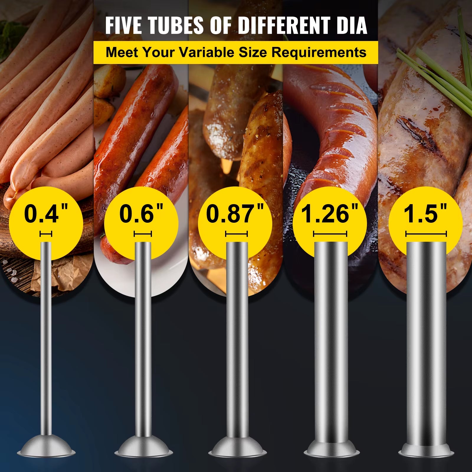 3L/ 7Lbs Horizontal Sausage Stuffer Manual Sausage Maker Stainless Steel with 5 Filling Nozzles for Home & Commercial Use
