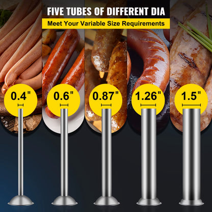 3L/ 7Lbs Horizontal Sausage Stuffer Manual Sausage Maker Stainless Steel with 5 Filling Nozzles for Home & Commercial Use