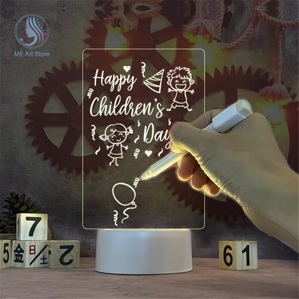 LED Night Light Message Board with Pen - USB Powered Decorative Lamp for Children and Gifts