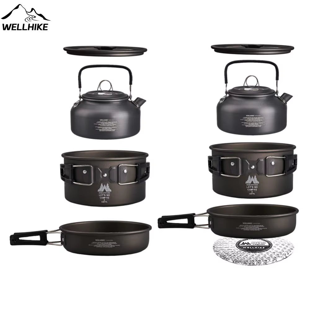 Camping Cookware Set with Water Kettle Portable Camping Stove Tableware Pot Outdoor Fishing Camping Kitchen Supplies