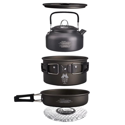 Camping Cookware Set with Water Kettle Portable Camping Stove Tableware Pot Outdoor Fishing Camping Kitchen Supplies