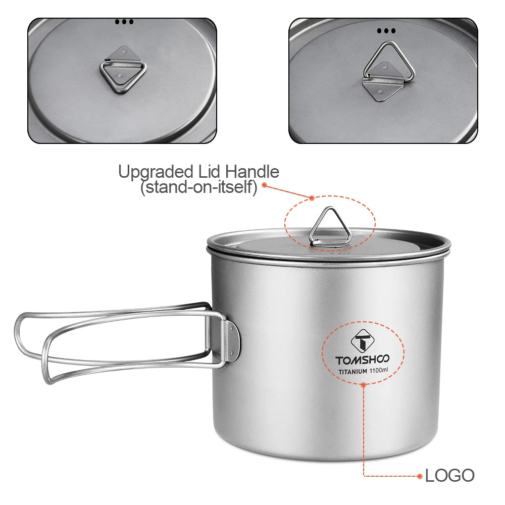 1100Ml Titanium Mug Outdoor Camping Picnic Water Cup Camping Tableware Cookware W/ Lid Camping Accesorios Cookware Camp