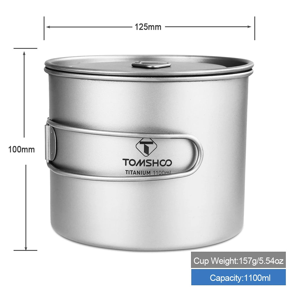 1100Ml Titanium Mug Outdoor Camping Picnic Water Cup Camping Tableware Cookware W/ Lid Camping Accesorios Cookware Camp