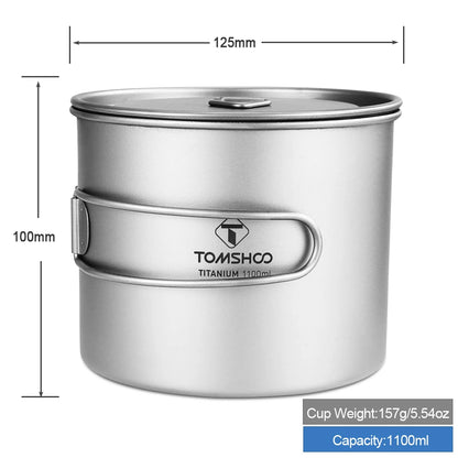 1100Ml Titanium Mug Outdoor Camping Picnic Water Cup Camping Tableware Cookware W/ Lid Camping Accesorios Cookware Camp