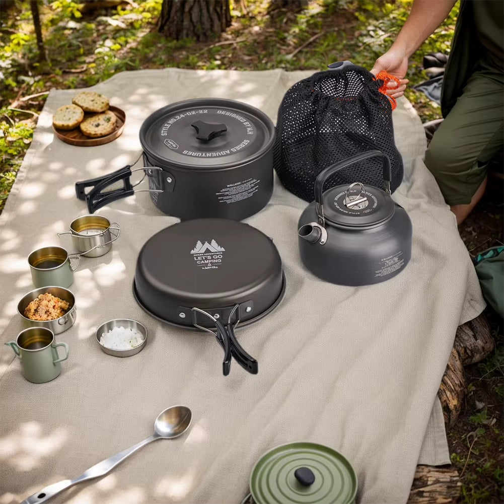 Camping Cookware Set with Water Kettle Portable Camping Stove Tableware Pot Outdoor Fishing Camping Kitchen Supplies