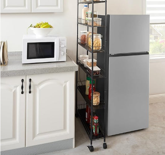 6-Tier Storage Line Slim Shelves on Wheels