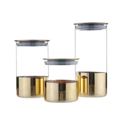 Golden Glass Sealed Can Coffee Bean Storage Container Snack Dried Fruit Storage Tank Metal Cover Home Kitchen Storage Ornaments