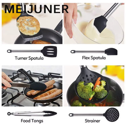 9Pcs Kitchen Silicone Tools Cook Tools Kitchen Gadgets Cooking Tool Egg Beater Spoon Spatula Brush Kitchenware MJ272