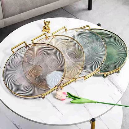 Luxury Storage Tray with Golden Handle Household Tea Dessert Fruit Storage Tray Living Room Kitchen Storage Plate Dinner Plate
