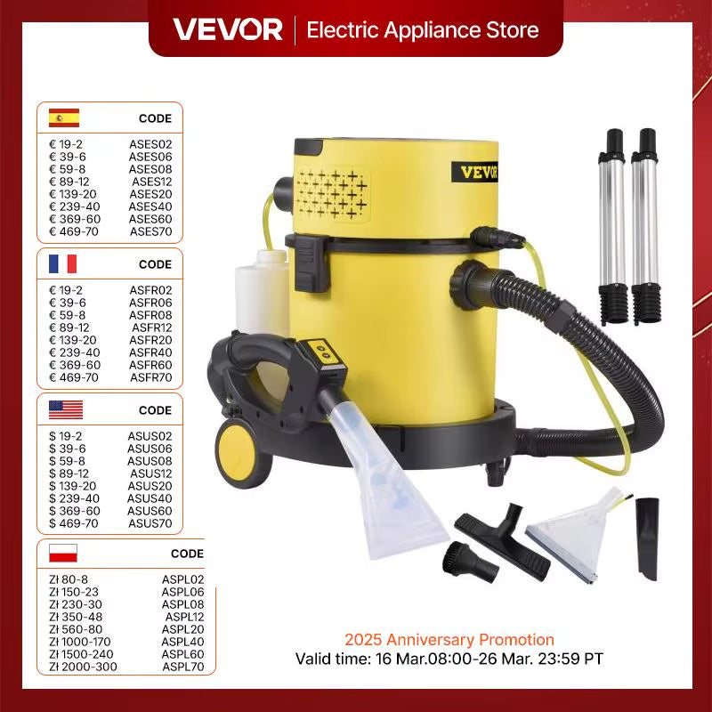 Wet Dry Vacuum Cleaner 5.3 Gallon 2 Peak HP 4-In-1 Portable Shop Vacuum with Blow and Spray Function for Household Car