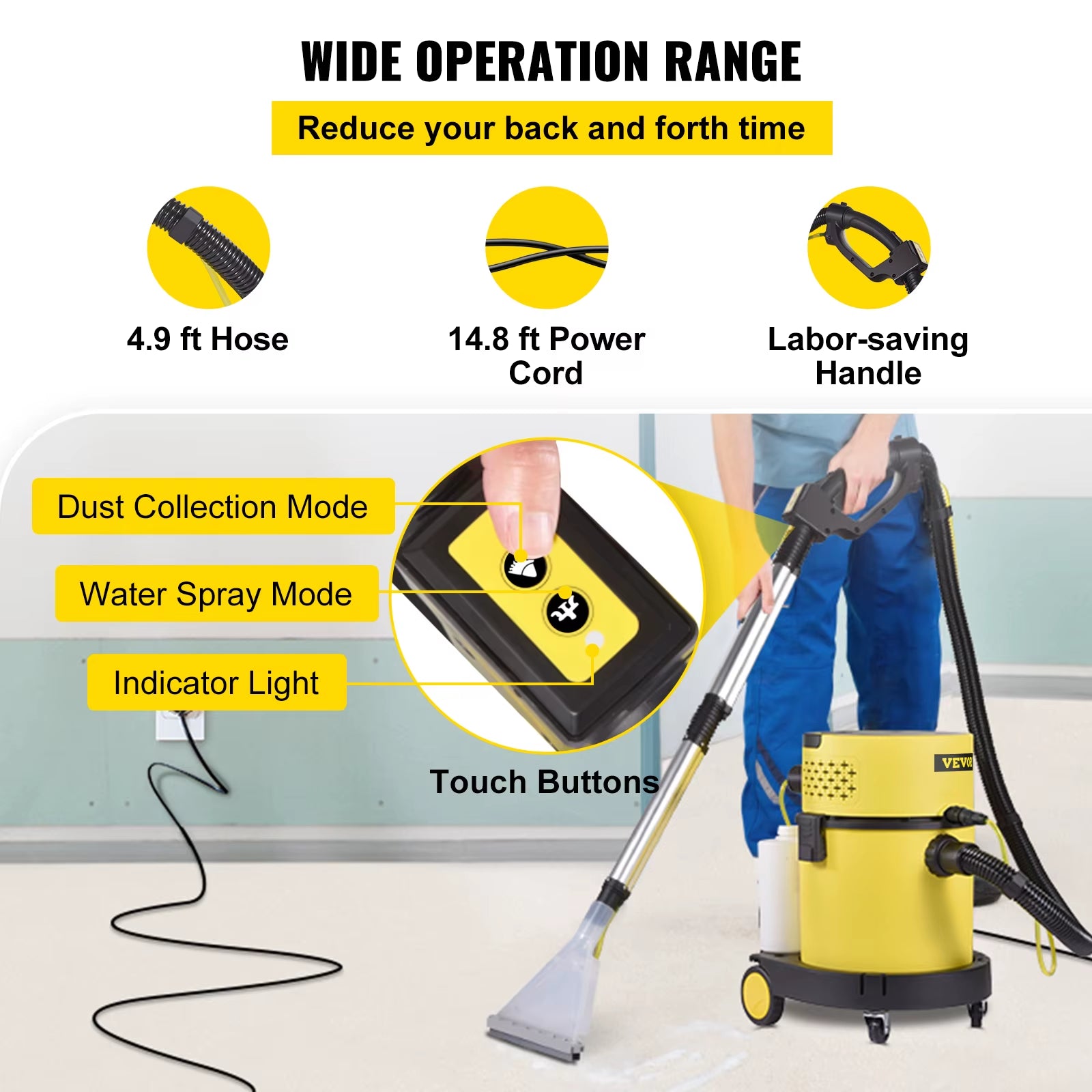 Wet Dry Vacuum Cleaner 5.3 Gallon 2 Peak HP 4-In-1 Portable Shop Vacuum with Blow and Spray Function for Household Car