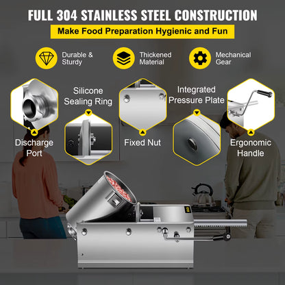 3L/ 7Lbs Horizontal Sausage Stuffer Manual Sausage Maker Stainless Steel with 5 Filling Nozzles for Home & Commercial Use