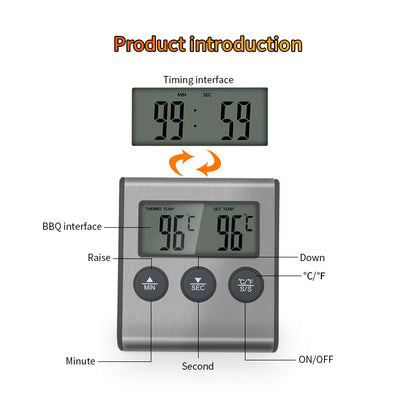 Kitchen Digital Cooking Thermometer Meat Food Temperature for Oven BBQ Grill Timer Function with Probe Heat Meter for Cooking