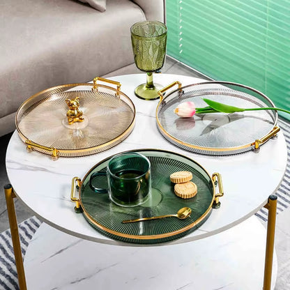 Luxury Storage Tray with Golden Handle Household Tea Dessert Fruit Storage Tray Living Room Kitchen Storage Plate Dinner Plate