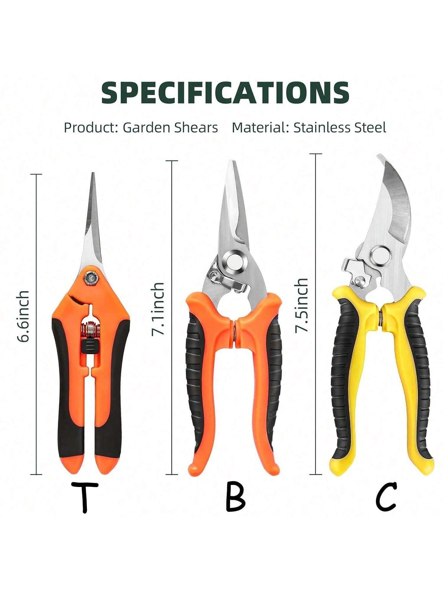 1 Pack Garden Pruning Shears, Stainless Steel Garden Shears, Gardening Shears, Gardening Scissors, Garden Scissors, Garden Clippers, Pruning Snips, Pruning Shears for Gardening Garden Tools