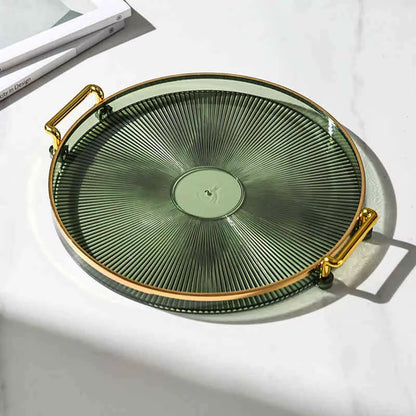 Luxury Storage Tray with Golden Handle Household Tea Dessert Fruit Storage Tray Living Room Kitchen Storage Plate Dinner Plate