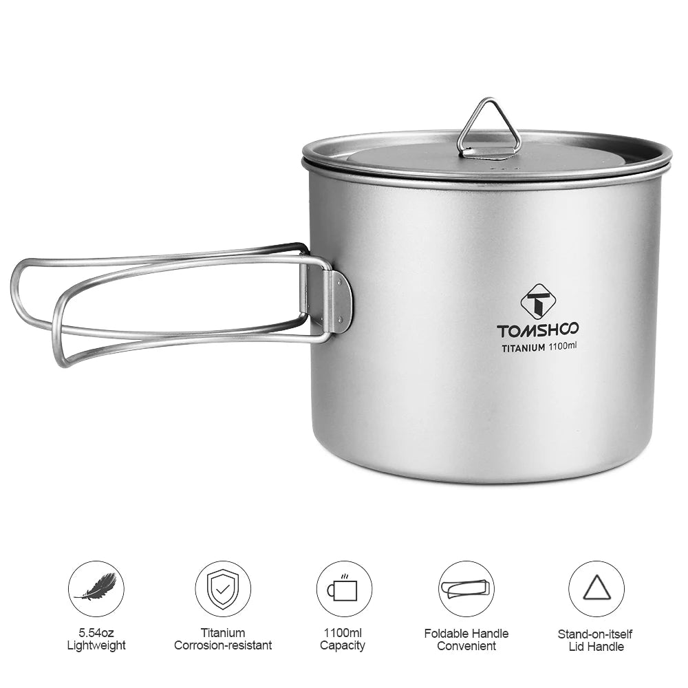 1100Ml Titanium Mug Outdoor Camping Picnic Water Cup Camping Tableware Cookware W/ Lid Camping Accesorios Cookware Camp