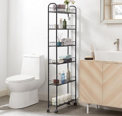 6-Tier Storage Line Slim Shelves on Wheels