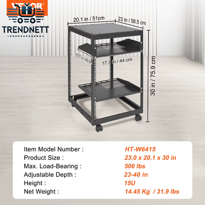 Open Frame Server Rack 12U/15U/ 20U Floor Standing or Wall Mounted with Adjustable Depth for Microdata Center Office Use