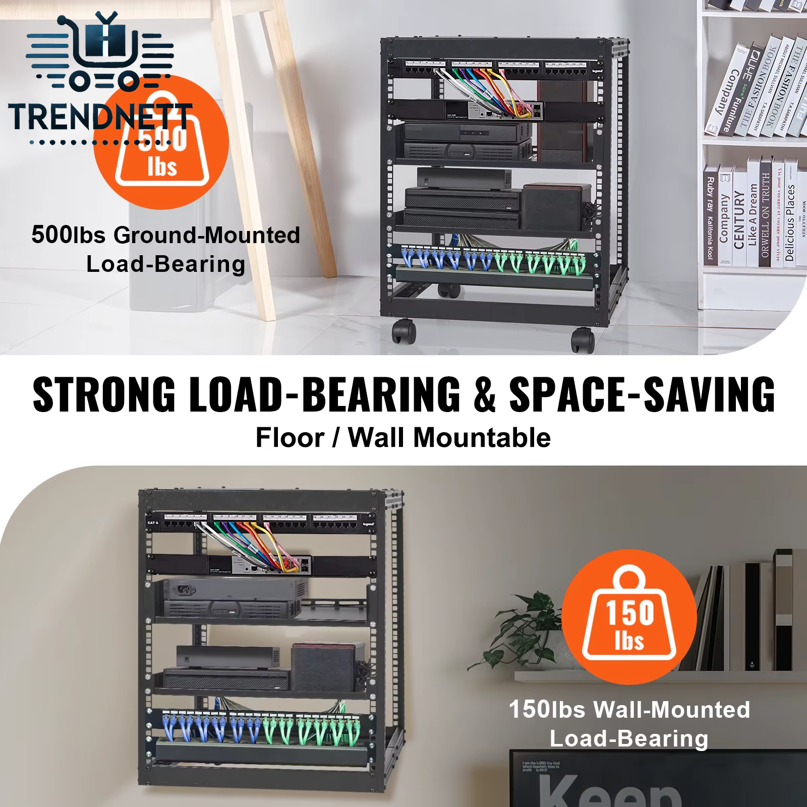 Open Frame Server Rack 12U/15U/ 20U Floor Standing or Wall Mounted with Adjustable Depth for Microdata Center Office Use